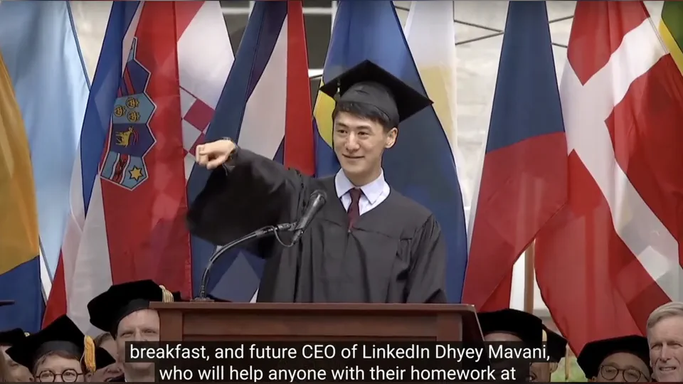 Shout-out from the commencement speaker (Tom Ye '25)