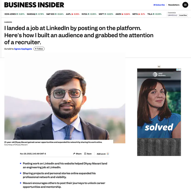 Business Insider Feature - I landed a job at LinkedIn by posting on the platform. Here's how I built an audience and grabbed the attention of a recruiter