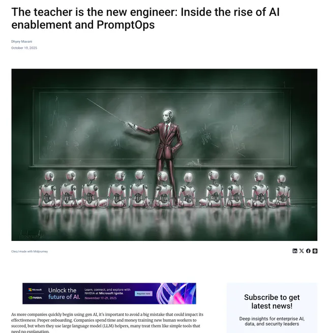 The Teacher is the New Engineer - Inside the Rise of AI Enablement and PromptOps - VentureBeat Article